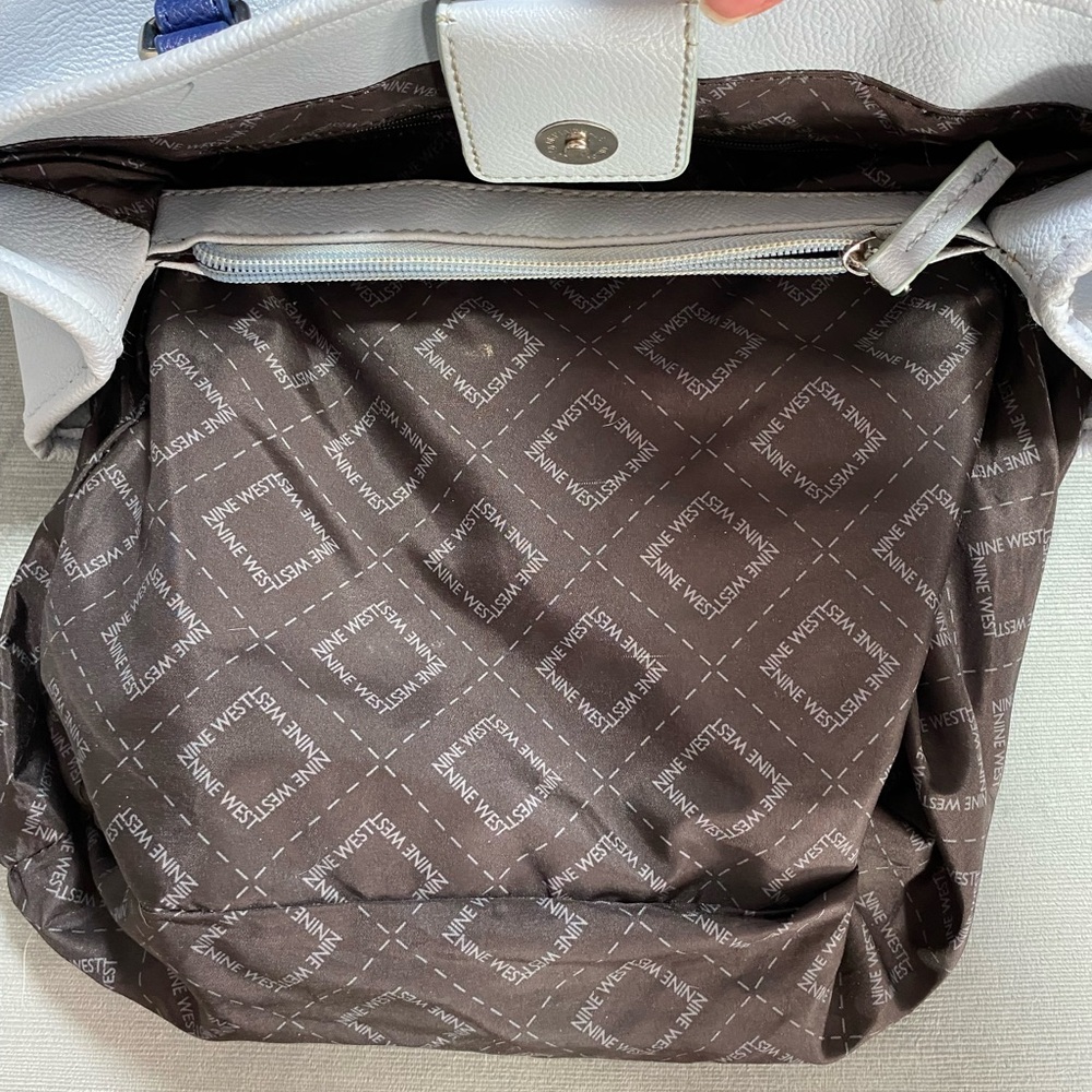 Nine West 2 shade blue vegan leather multi compartment shoulder bag14”x10”x5”EUC - Picture 11 of 16
